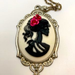 Skeleton girl cameo necklace